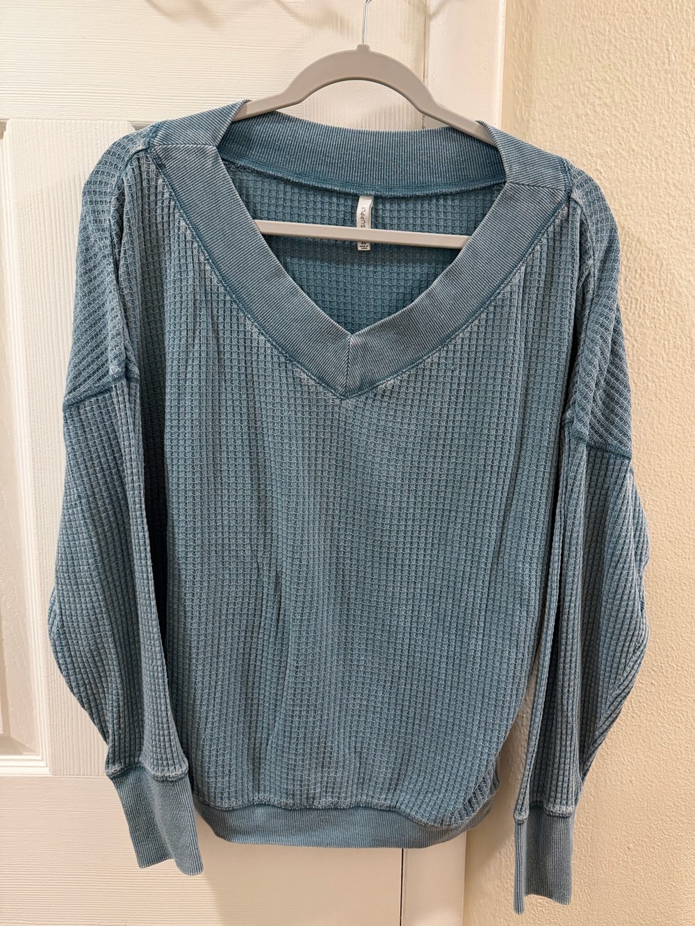 Z Supply Dusty Blue Waffle V-Neck Sweater